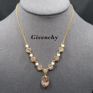 Givenchy Vintage Necklace – Gold Plated Pink Rhinestone & Faux Pearls, 1990s